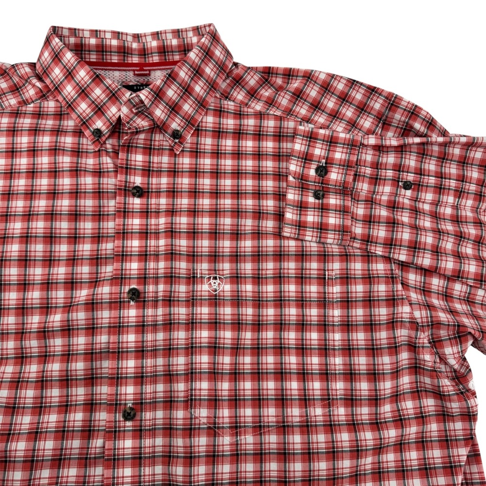 Ariat Pro Series Shirt Mens L Red Plaid Stretch Long Sleeve Western‎ Button Up